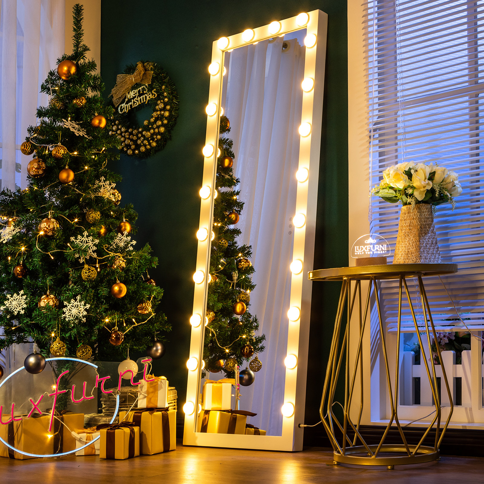 Big Mirror Full Length with 22 LED Bulbs Lights Full Body Mirror for Bedroom Standing Mirror Latitude Run Finish White
